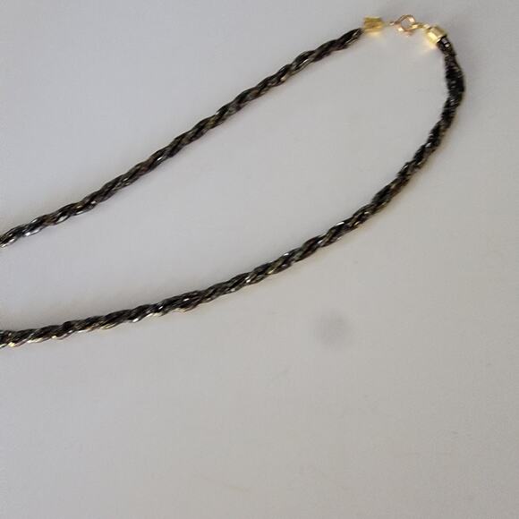 Vintage Black Gold Beaded Twist Necklace 26 Inch Long Sparkle Statement Jewelry - Picture 6 of 10
